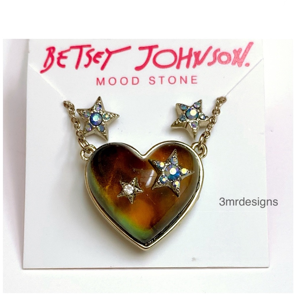 NWT Betsey J💋CELESTIAL STARLET Gold Tone Lucite Stone Stud Earrings & Necklace